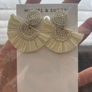 Nickel & Suede Cream Fan Earrings